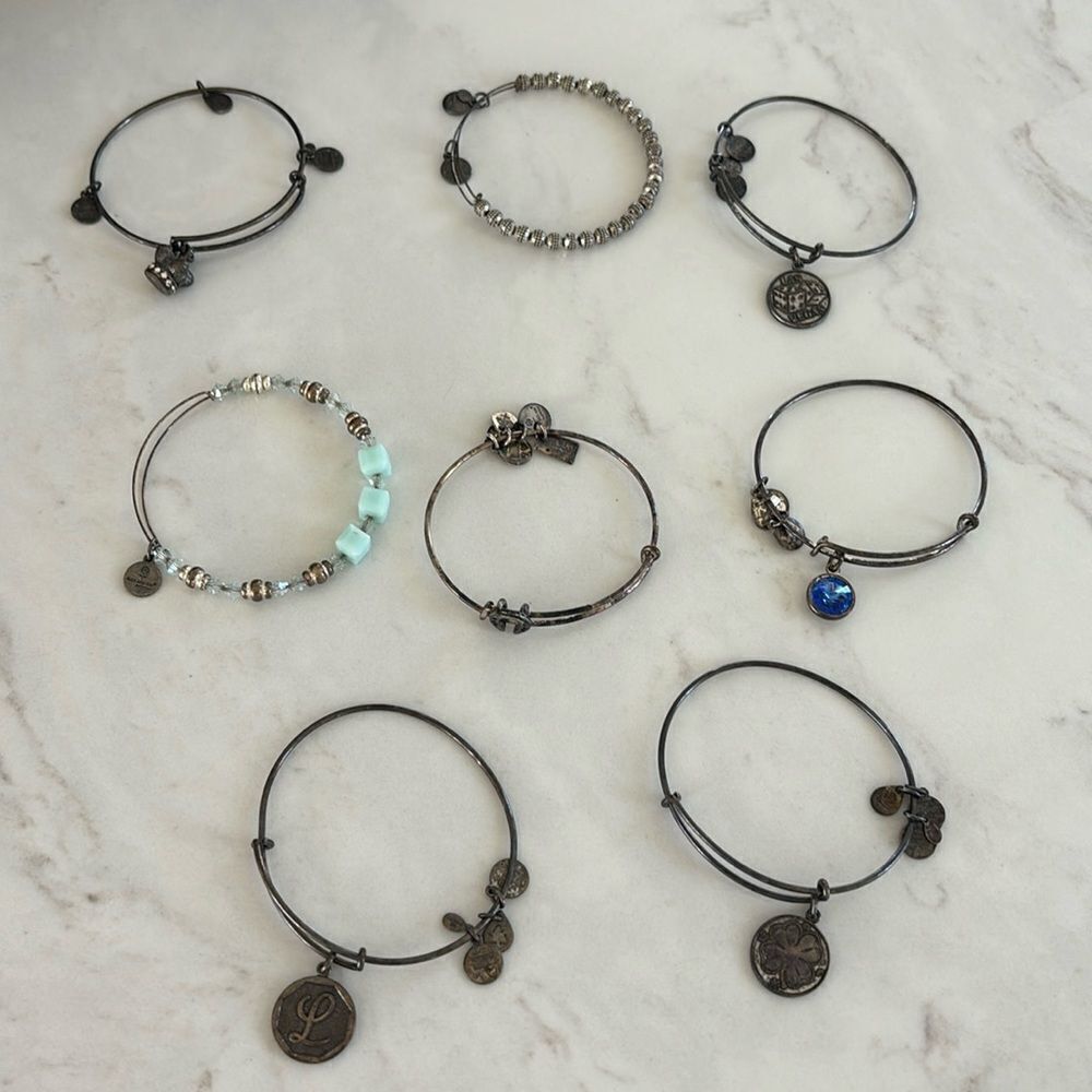 Alex & Ani - Set of 8 Charm Bracelets with Silver and /or Blue Accents